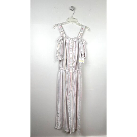 NWT Rafaella Women's Natural Striped Off Shoulder Wide Leg Jumpsuit Size M - Picture 1 of 8